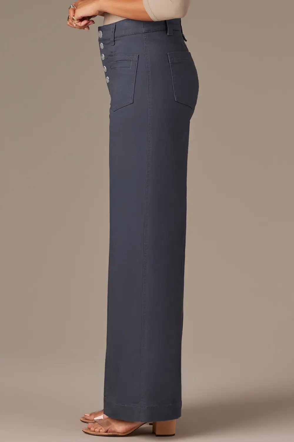 Petite Button Fly Wide Leg Pants