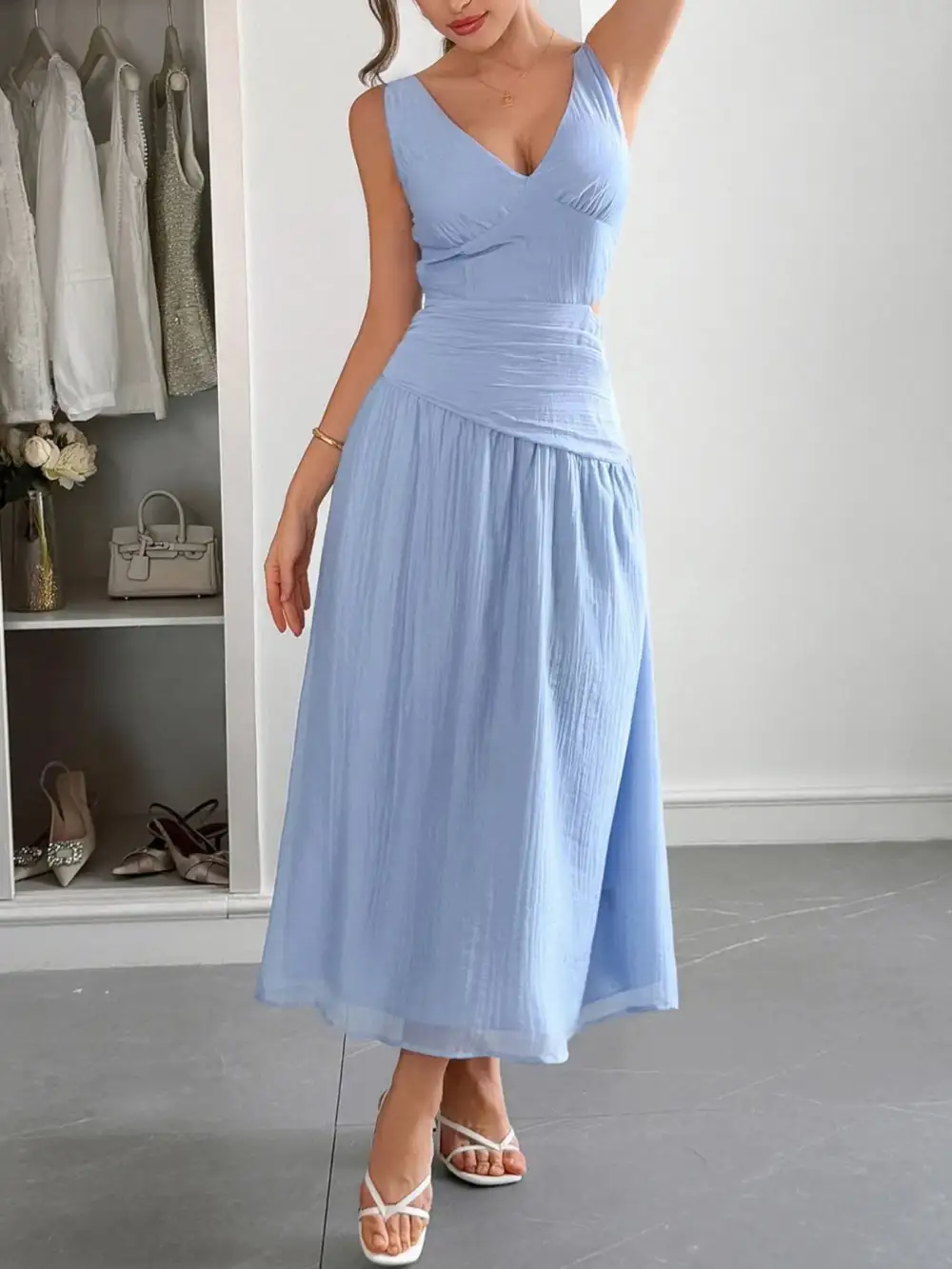 Cutout V-Neck Sleeveless Midi Dress