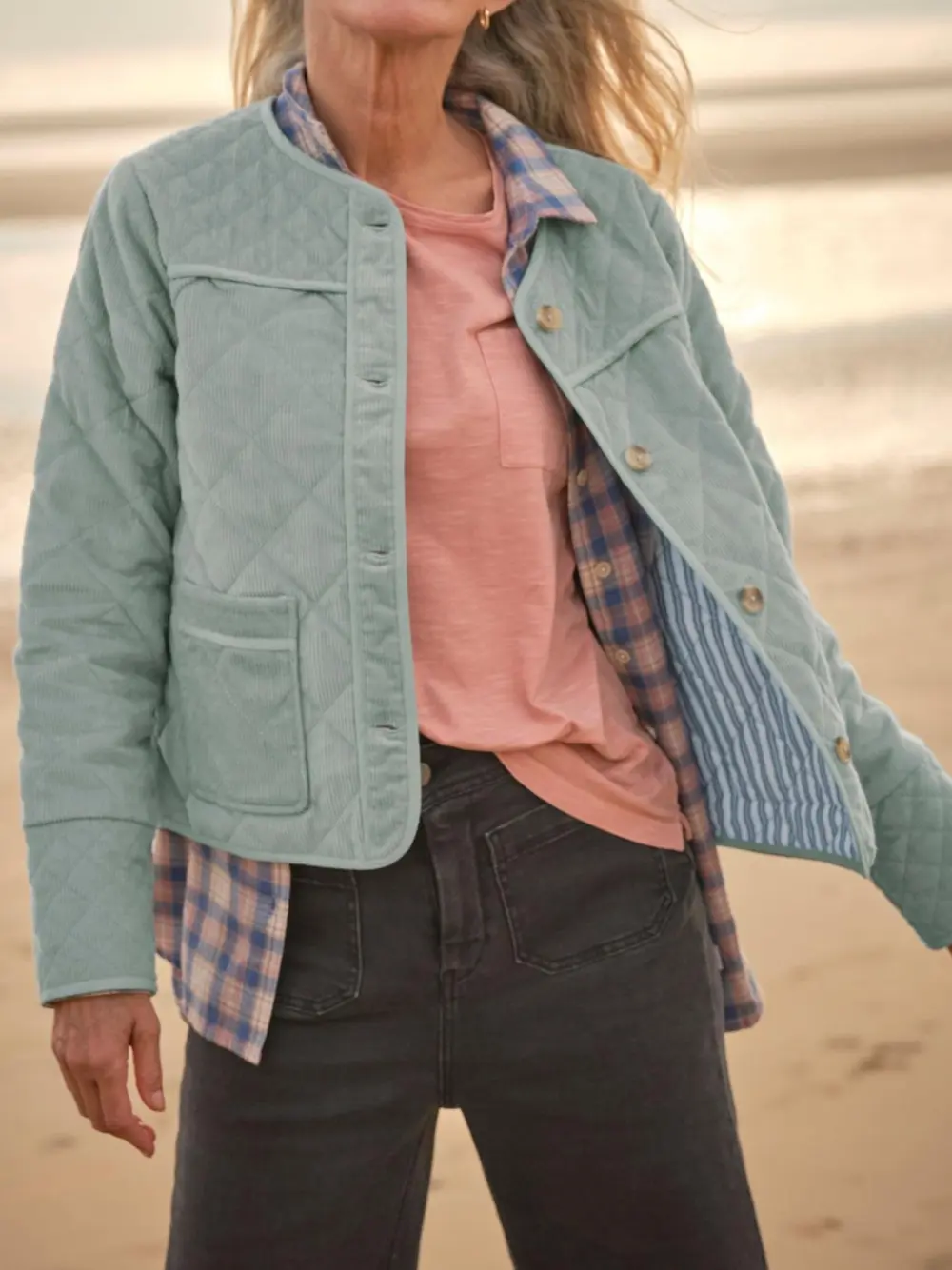 Maeve Light Blue Cord Quilted Jacket