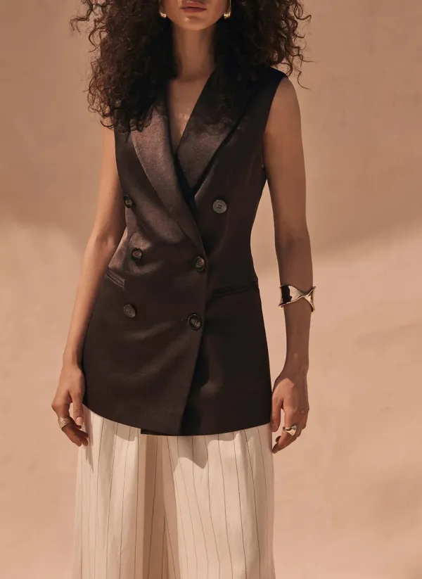 Casual Style Brown Longline Waistcoat