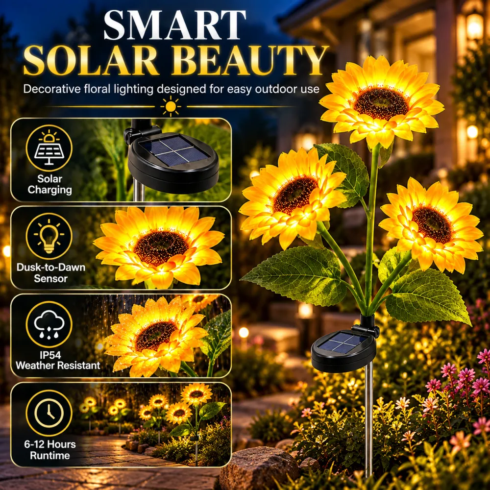 LED Solar Sunflower Garden Stake Light – IP65 Waterproof, Realistic Decor for Lawn, Patio & Pathway Lighting