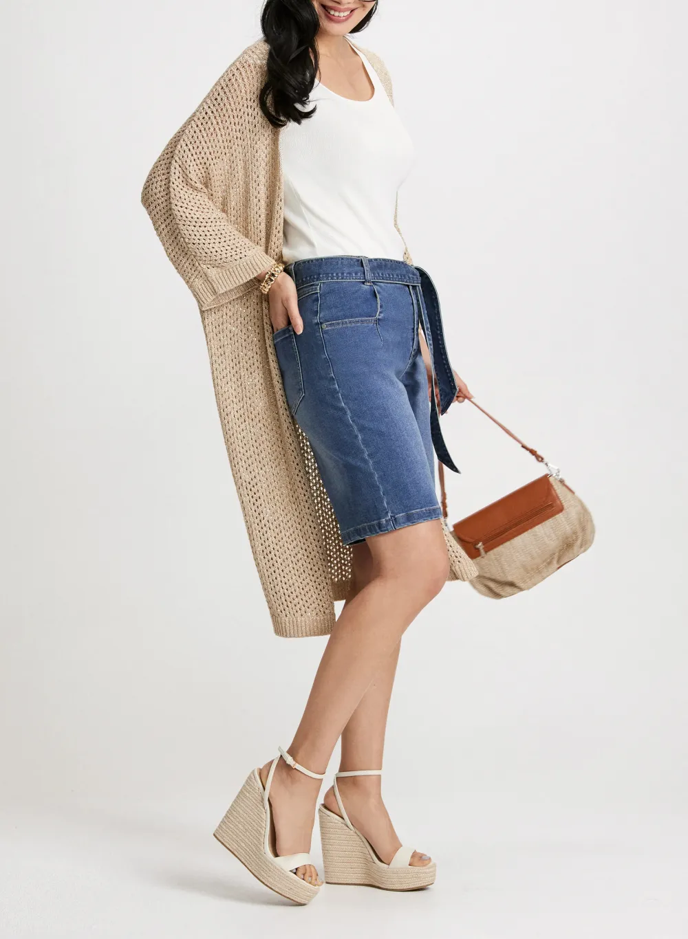 Casual Denim Shorts With Tie-Strap Detail