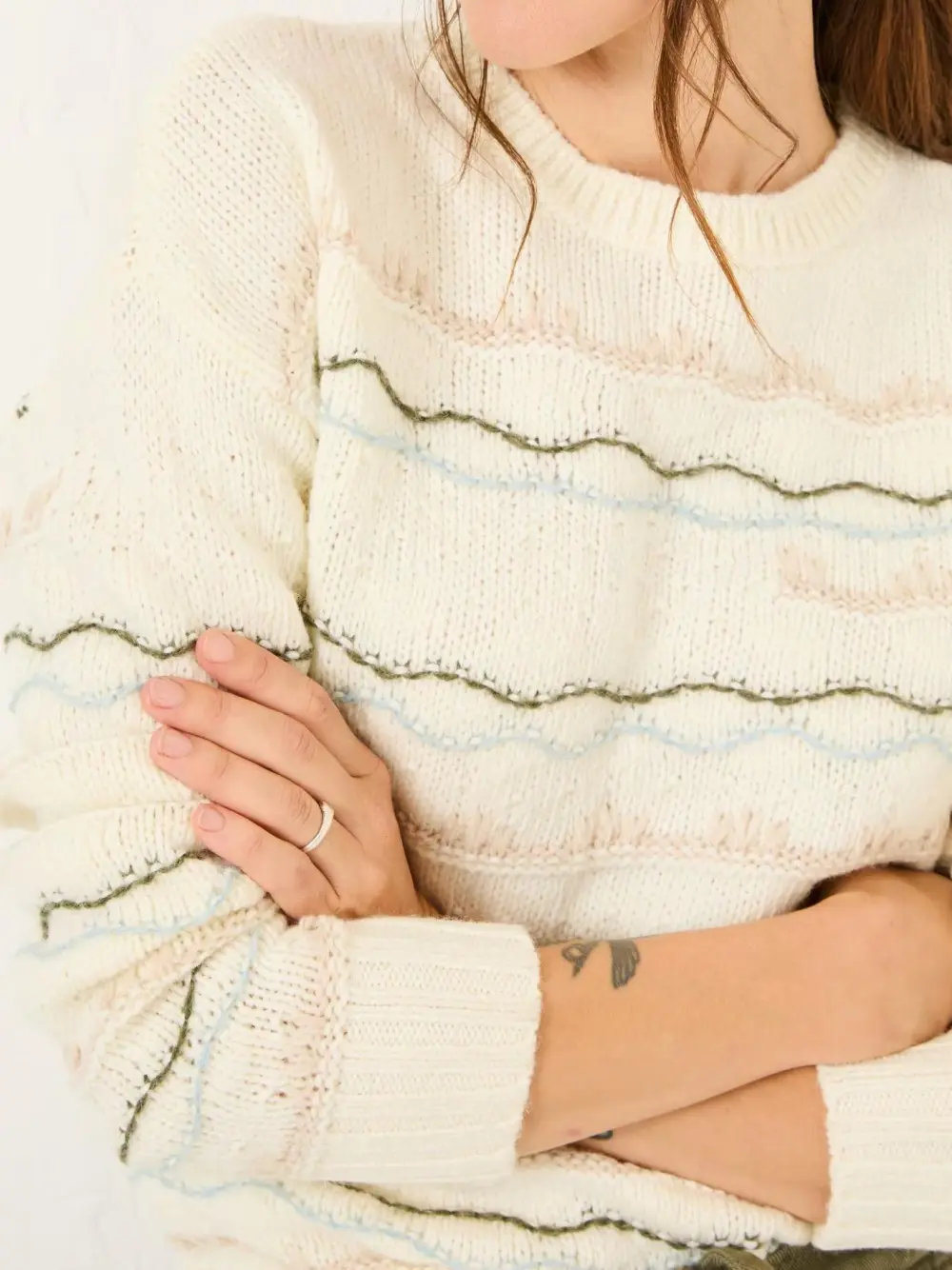 Suki Ivory Pattern Knitted Crew Neck Jumper