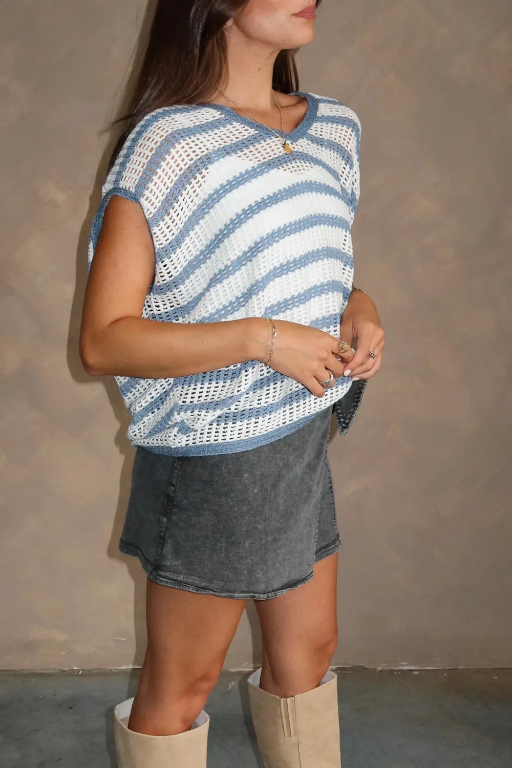 Hollow Striped Sweater Top