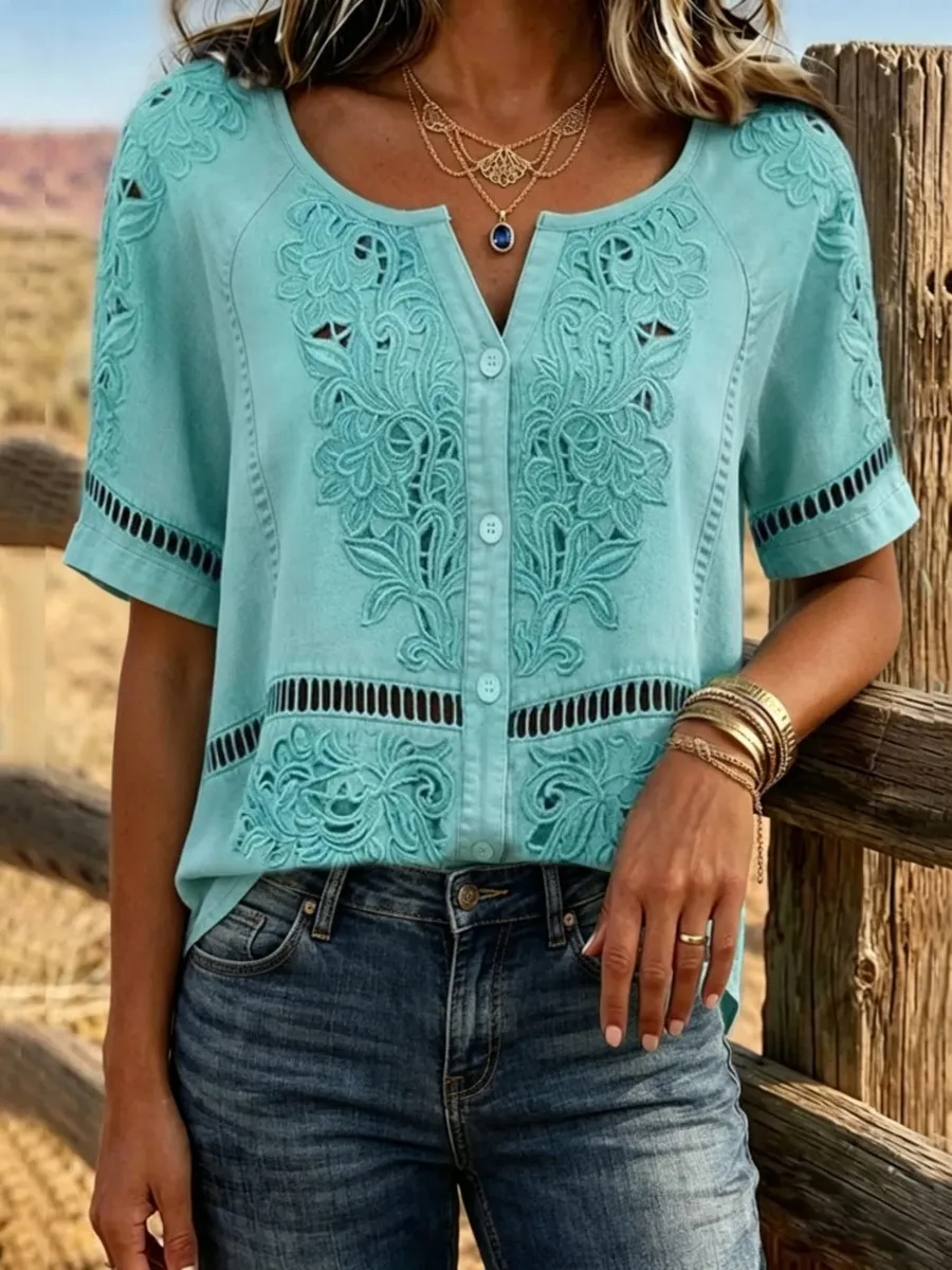 Western-Style Floral Art Women's Casual Top