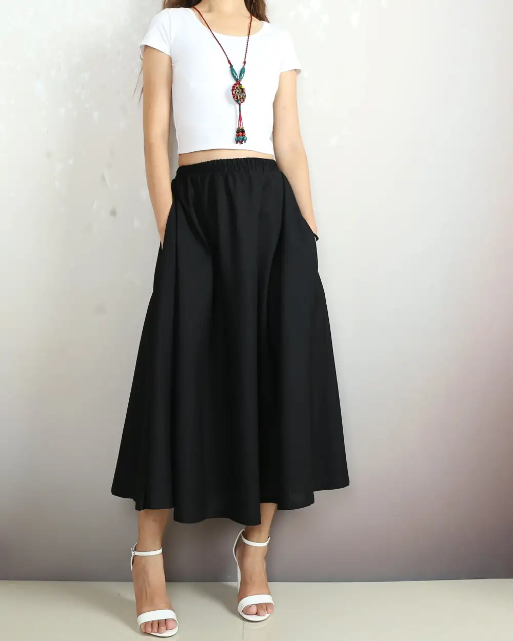 Boho Linen Flared Skirt