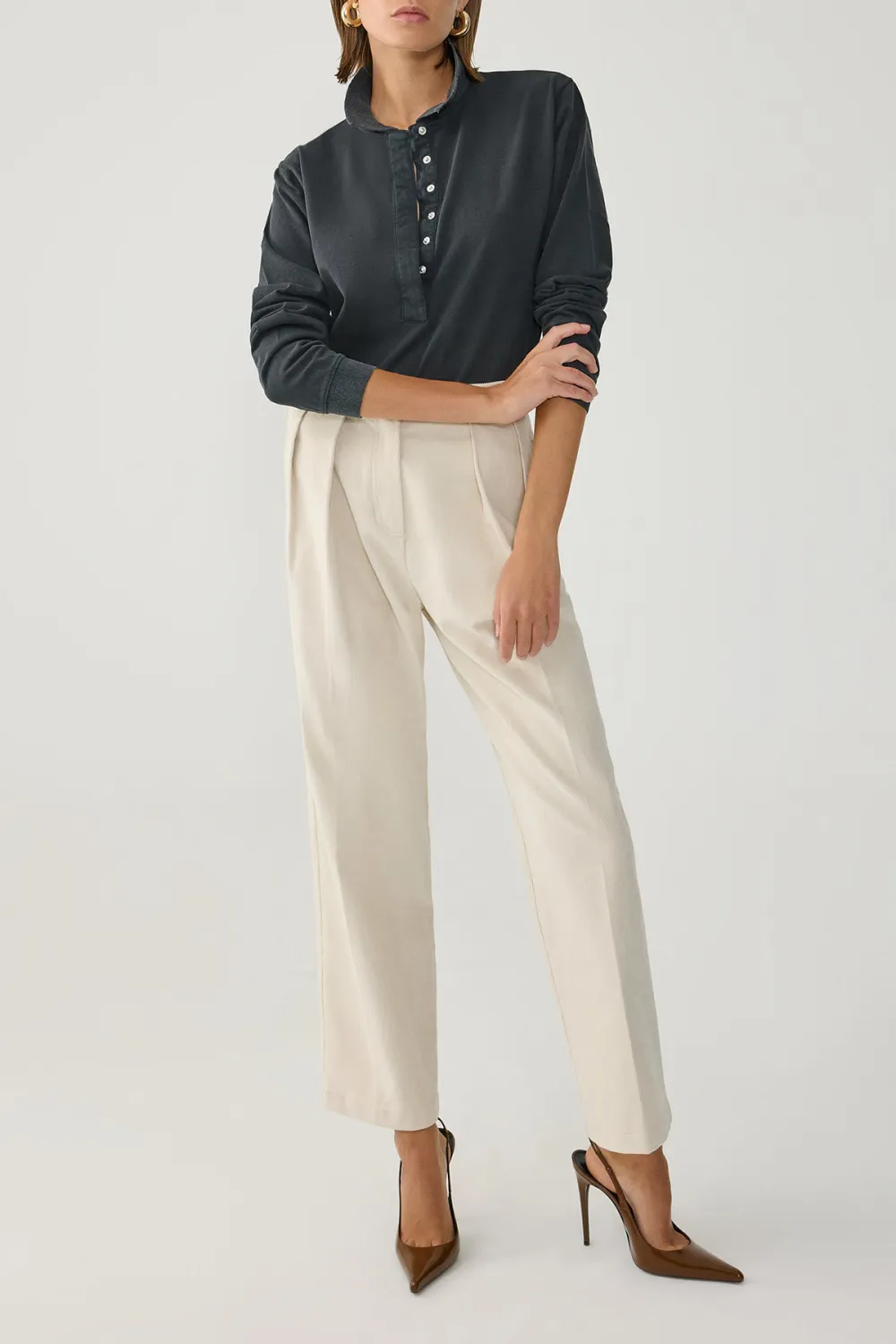 Lapel Sweatshirt-Grey