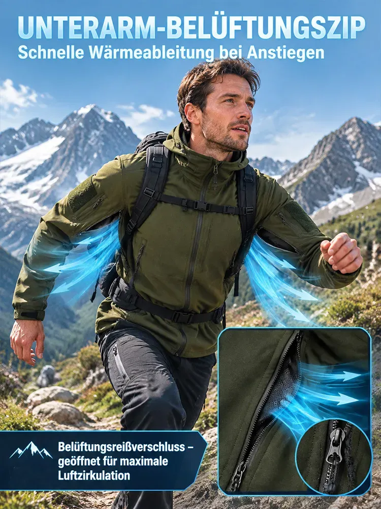 Men's Softshell Jacket Set Windproof Water-Resistant Fleece-Lined Durable