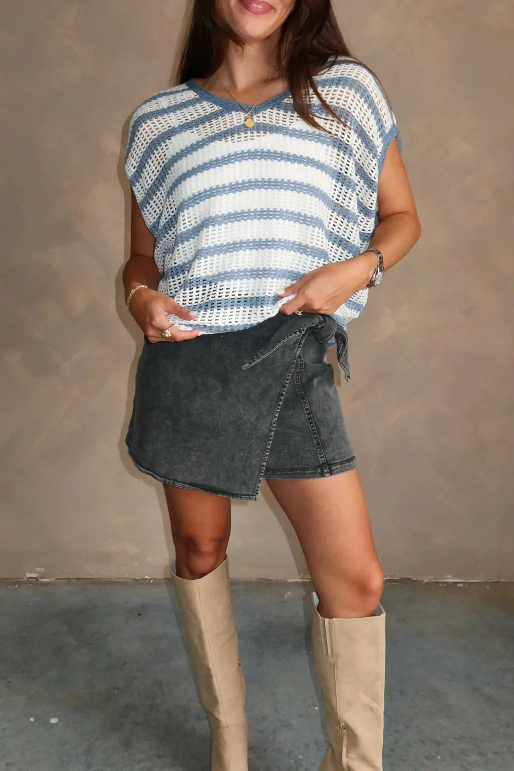 Hollow Striped Sweater Top