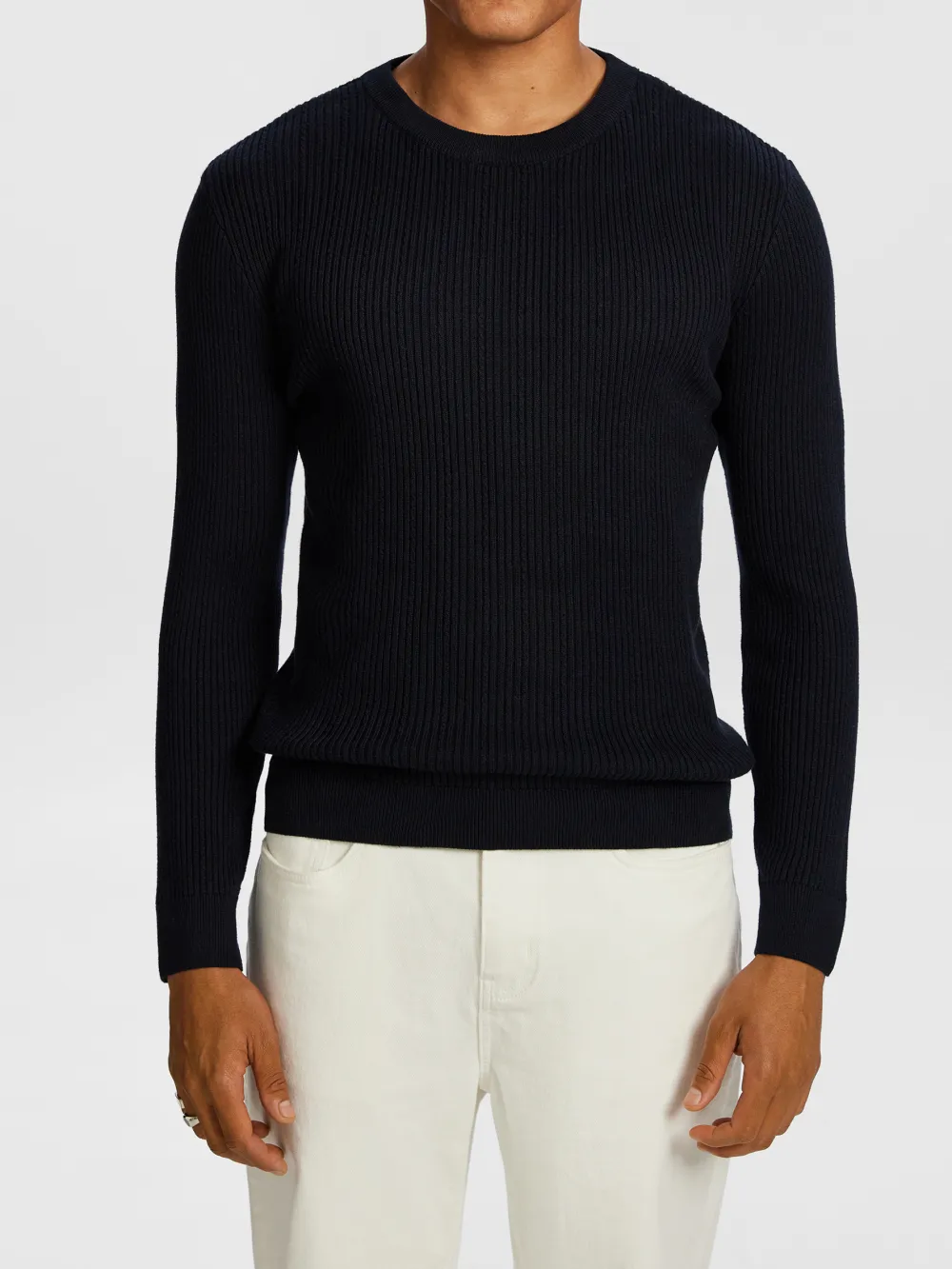 Navy Ribbed Crew Neck Sweater