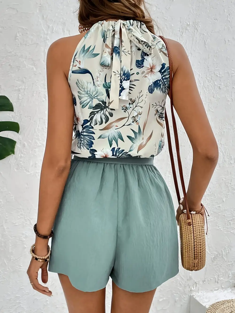 Tropical Print Set: Spring/Summer Style (Halter Top, Belted Shorts)