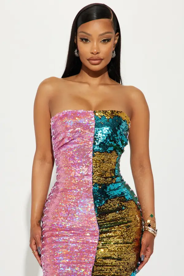 Lace Up Sequin Mini Dress - Lavender/combo