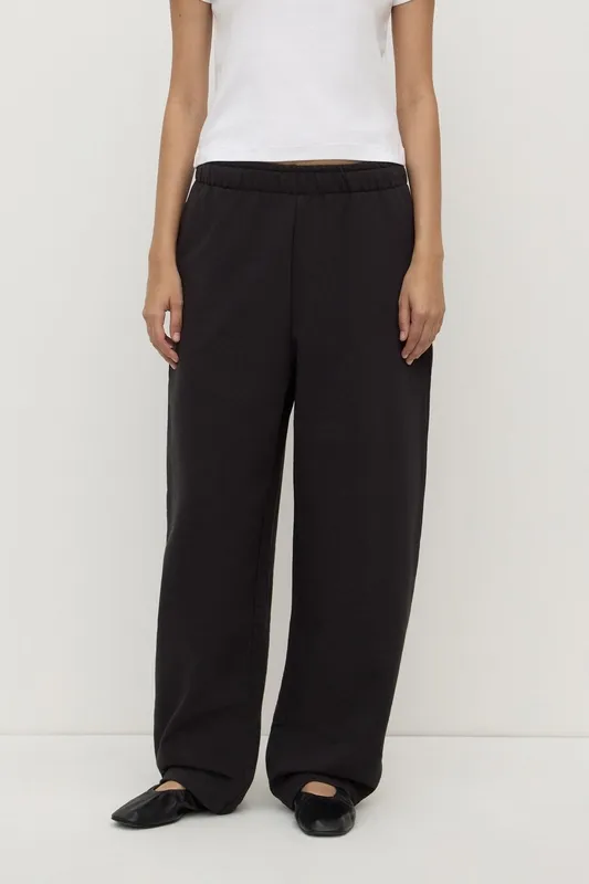 Washed Black Brushed Cotton Barrel-Leg Lounge Pant