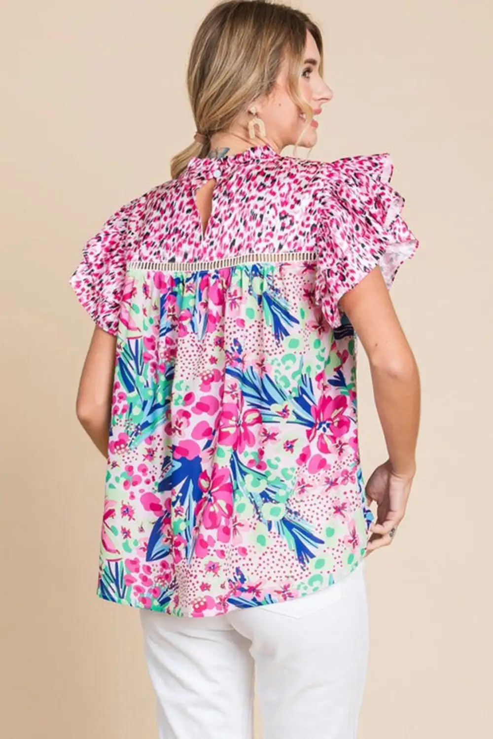 Everyday Floral Ruffled Cap Sleeve Blouse