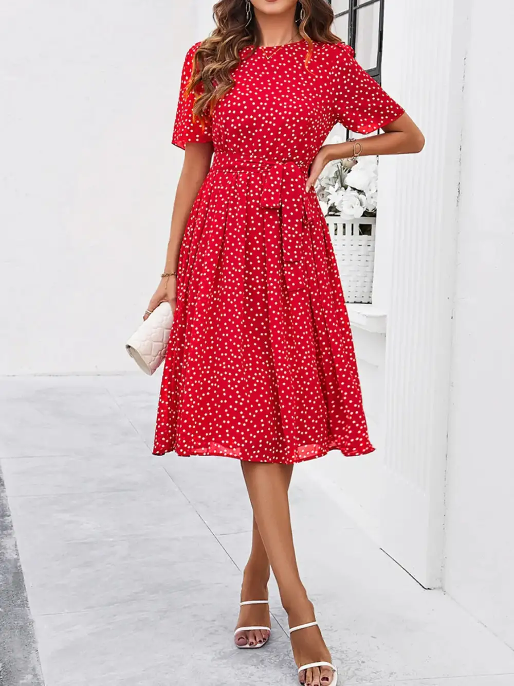 Printed Round Neck Short Sleeve Casual Dress