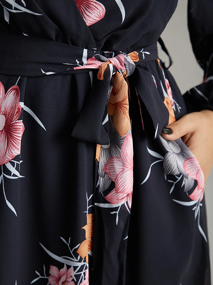 Elegant Senior Floral Waist Dress Midi Skirt