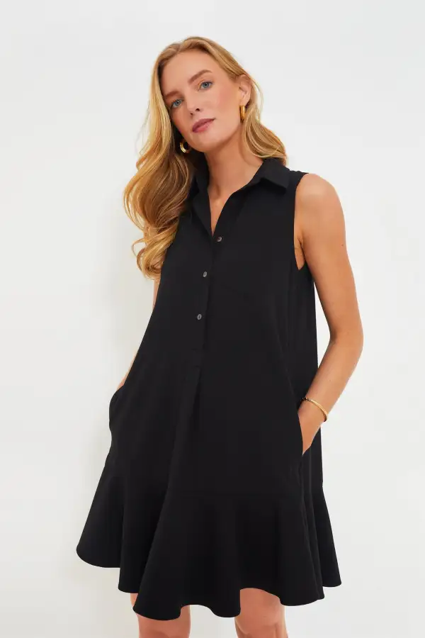 Black Crepe Sleeveless Callahan Shirt Dress