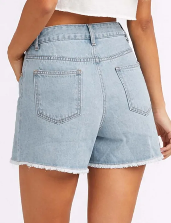 Rhinestone Star Raw Edge Hem Denim Shorts