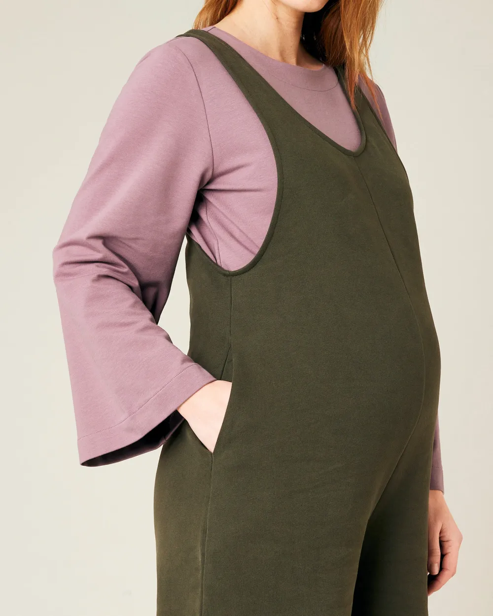 ORGANIC COTTON JERSEY JUMPSUIT - OLIVE