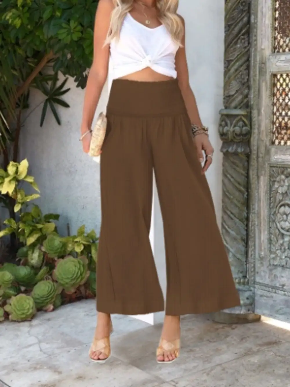 Wide Leg Smocked Waist Pants