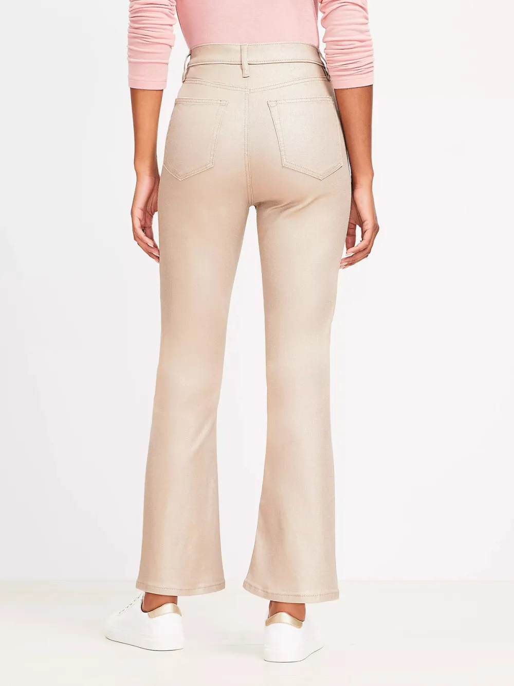 Coated High Rise Kick Crop Jeans In Gold