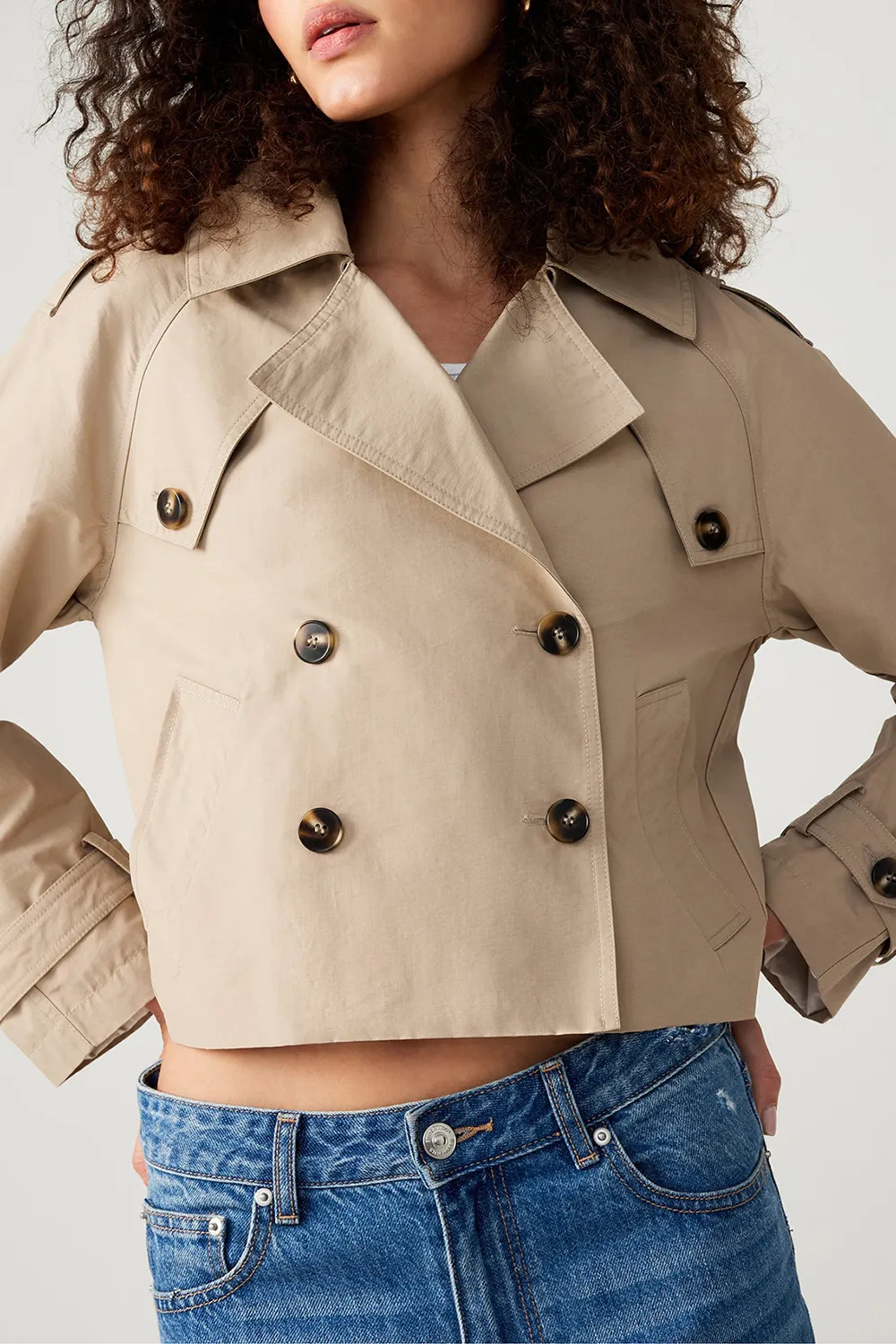 CROPPED TRENCH JACKET LIGHT GREEN