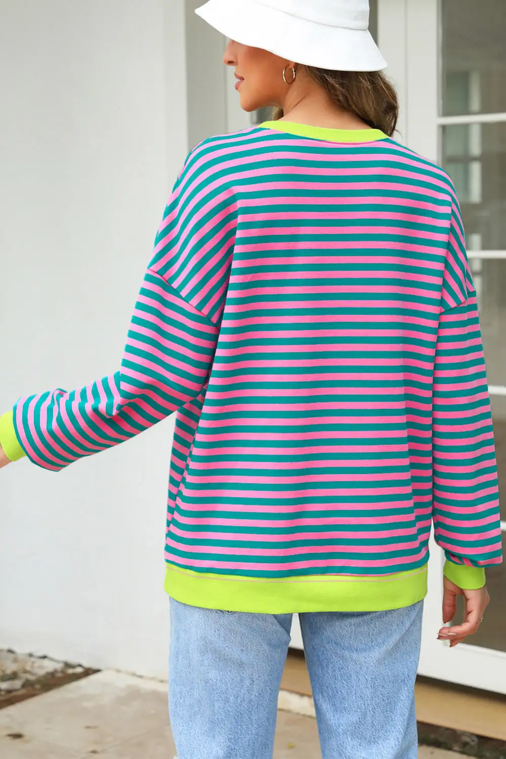 Relaxed Striped Ribbed Drop Shoulder Sweatshirt