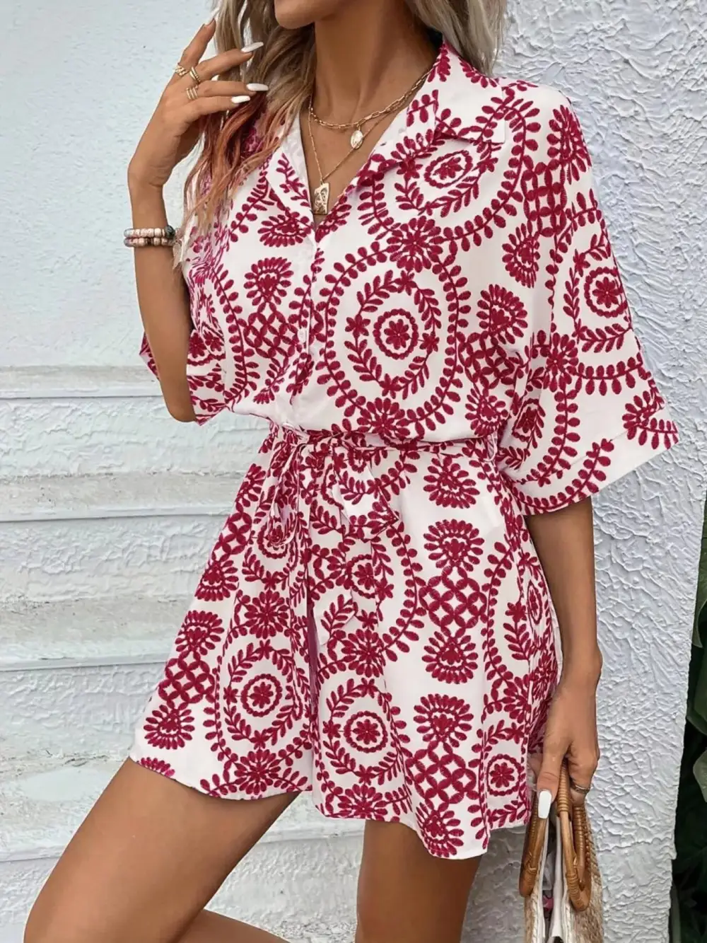 Button Front Jumpsuit Romper