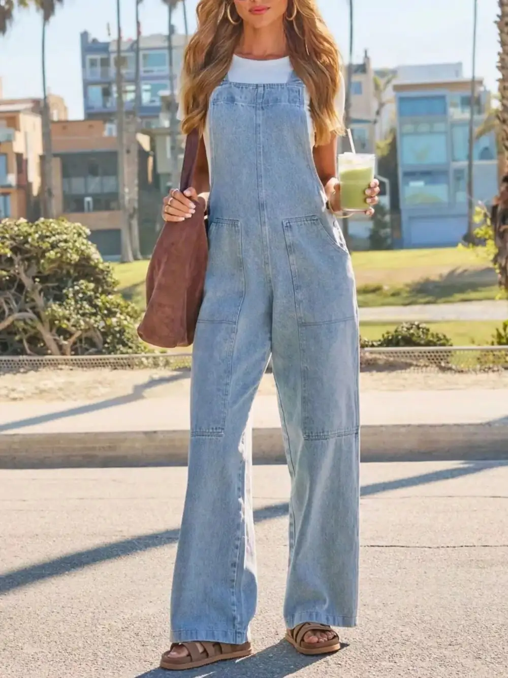 Denim Wide Leg Overalls