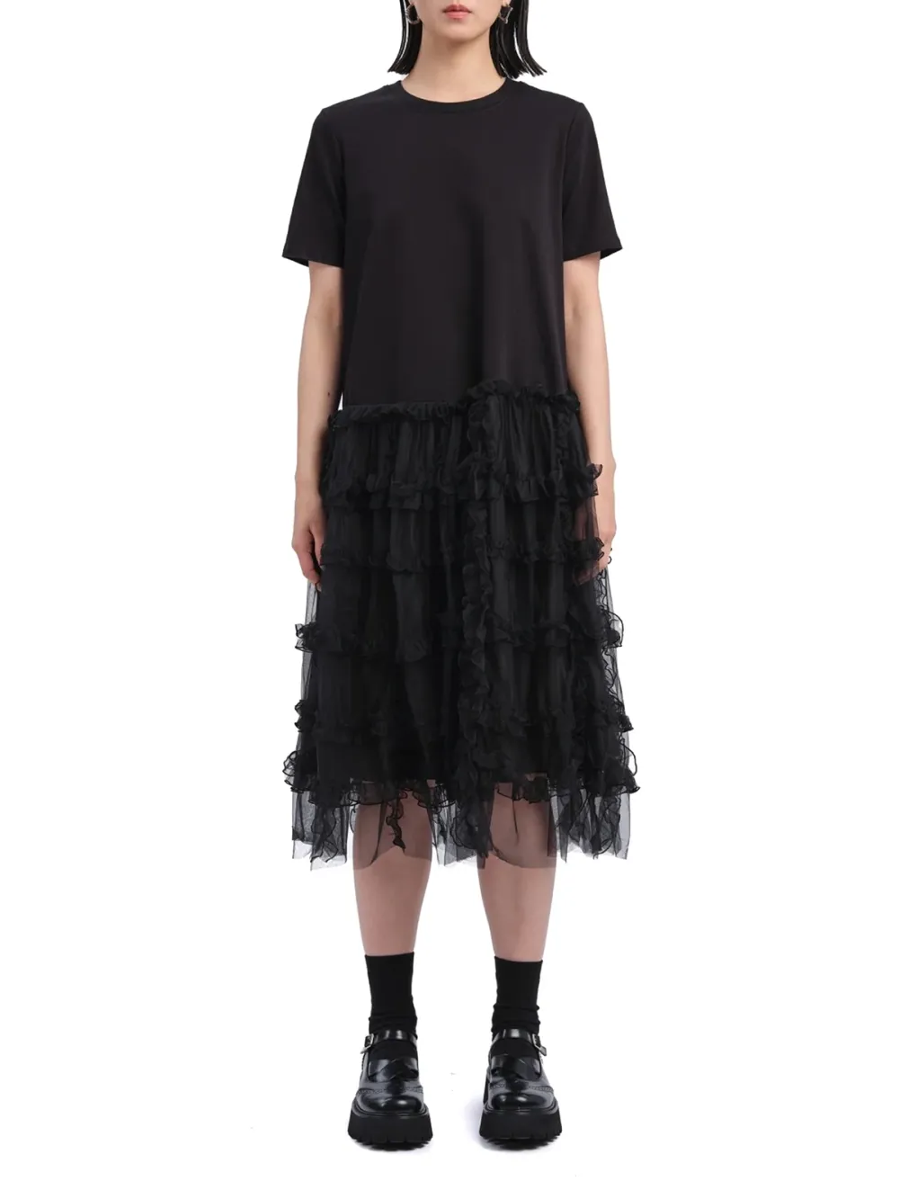 Layered Mesh Ruffle Short - Sleeve Dress