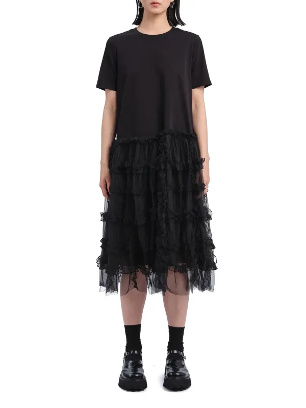 Layered Mesh Ruffle Short - Sleeve Dress