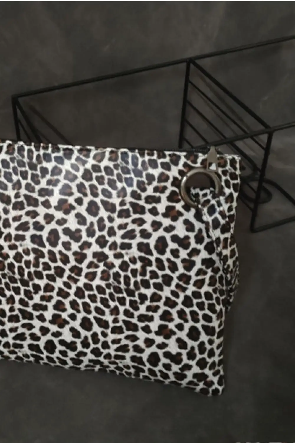 Leopard Print Faux Leather Clutch