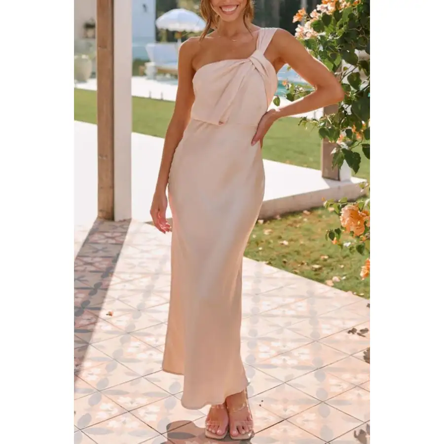 Ruched Single Shoulder Sleeveless Maxi Dress