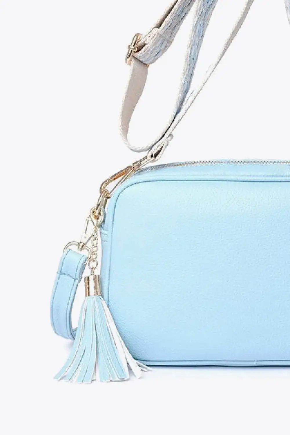 Tassel Accent Faux Leather Crossbody Bag