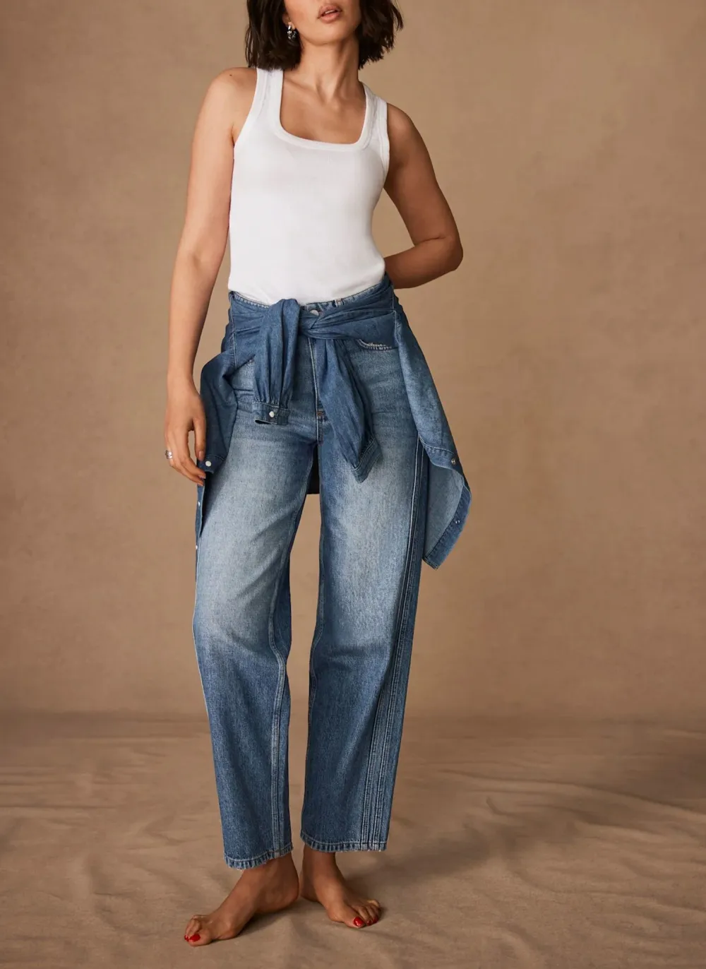 Casual Style Barrel Leg Jeans
