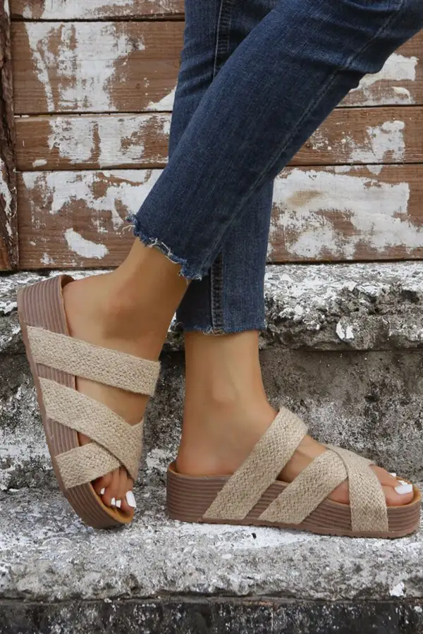 Woven Cross Criss Hollowed Slip On Slippers