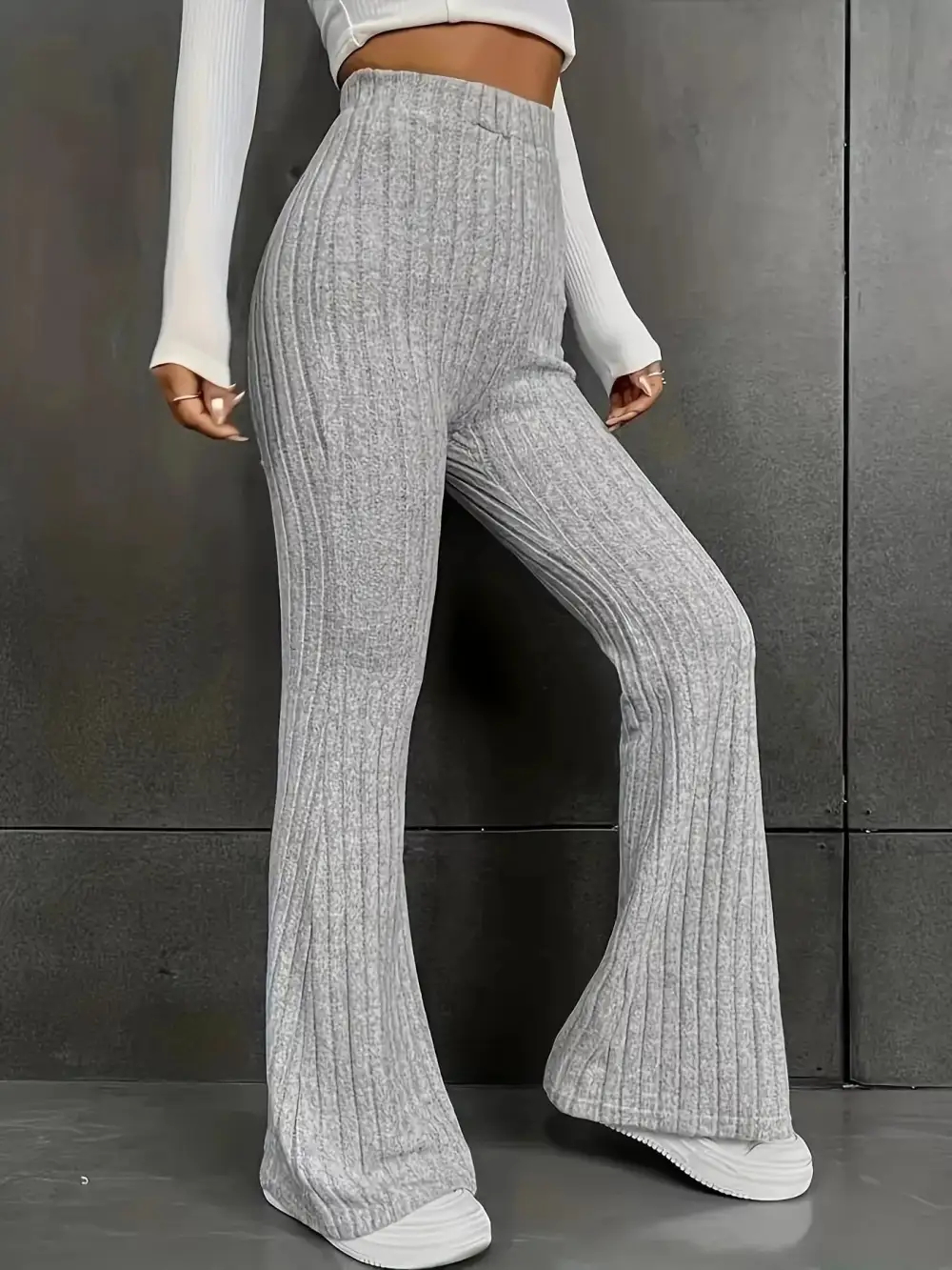 Everyday Ribbed Knit High Waist Flare Pants