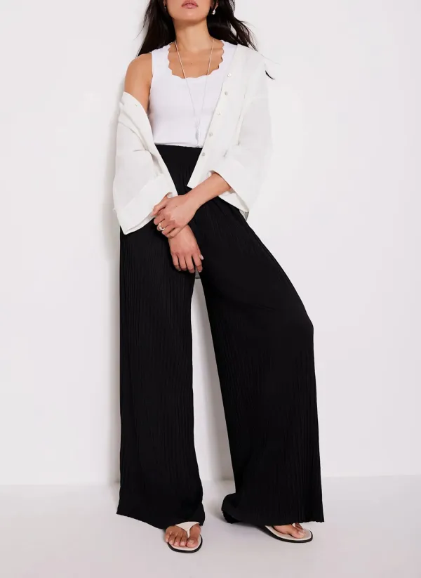 Casual Style Plisse Wide Leg Trousers