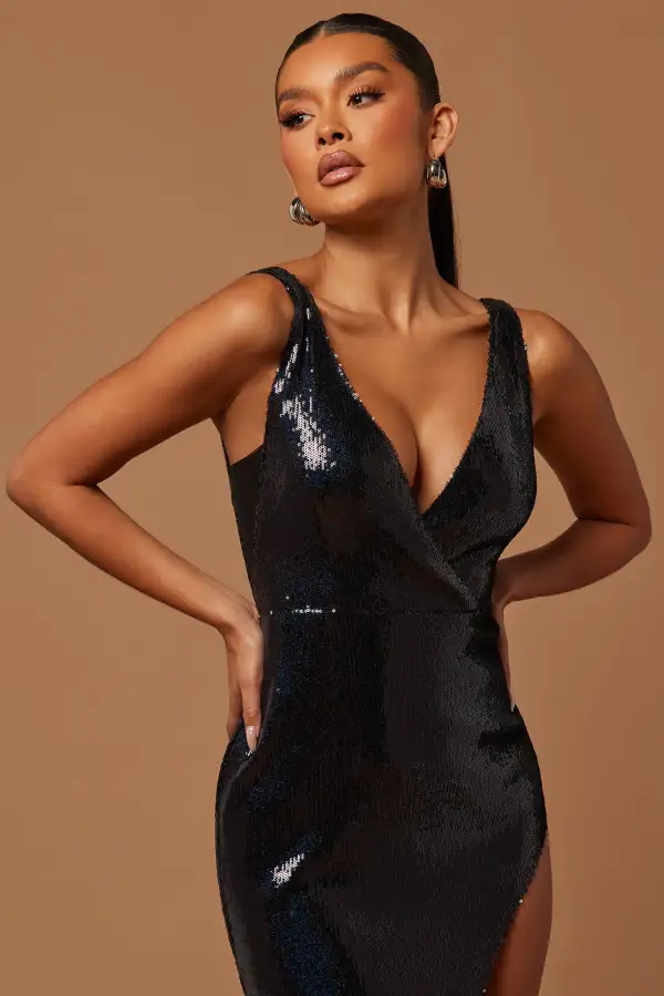 Aminah Sequin Maxi Dress - Black
