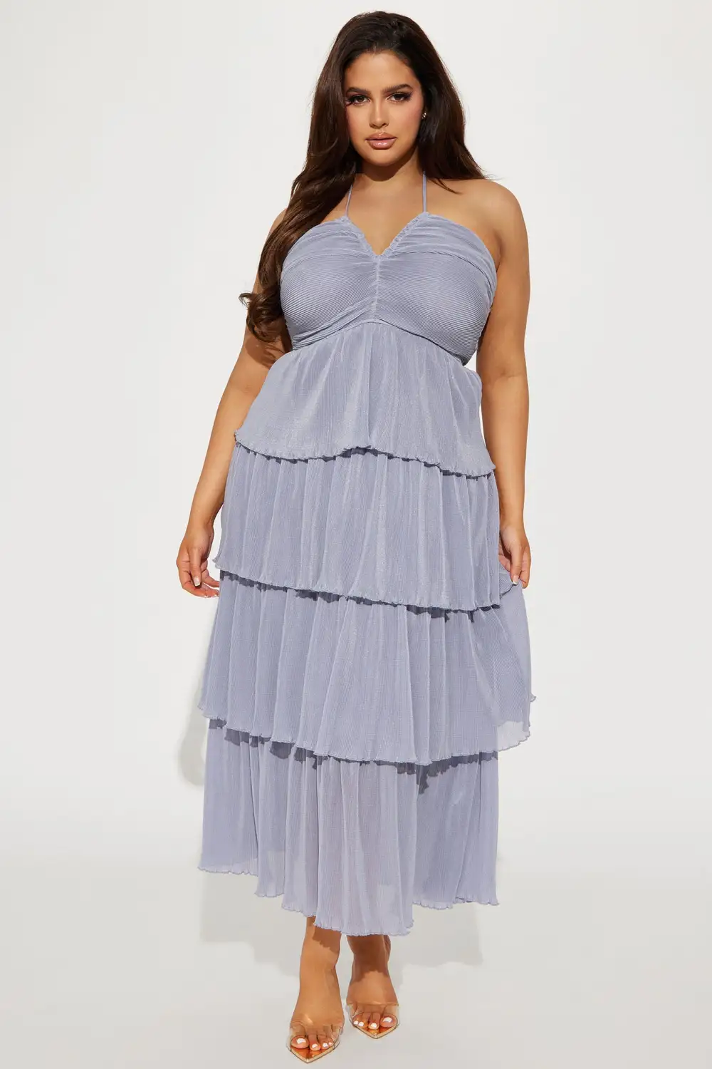 Jazmyn Plisse Maxi Dress - Light Blue
