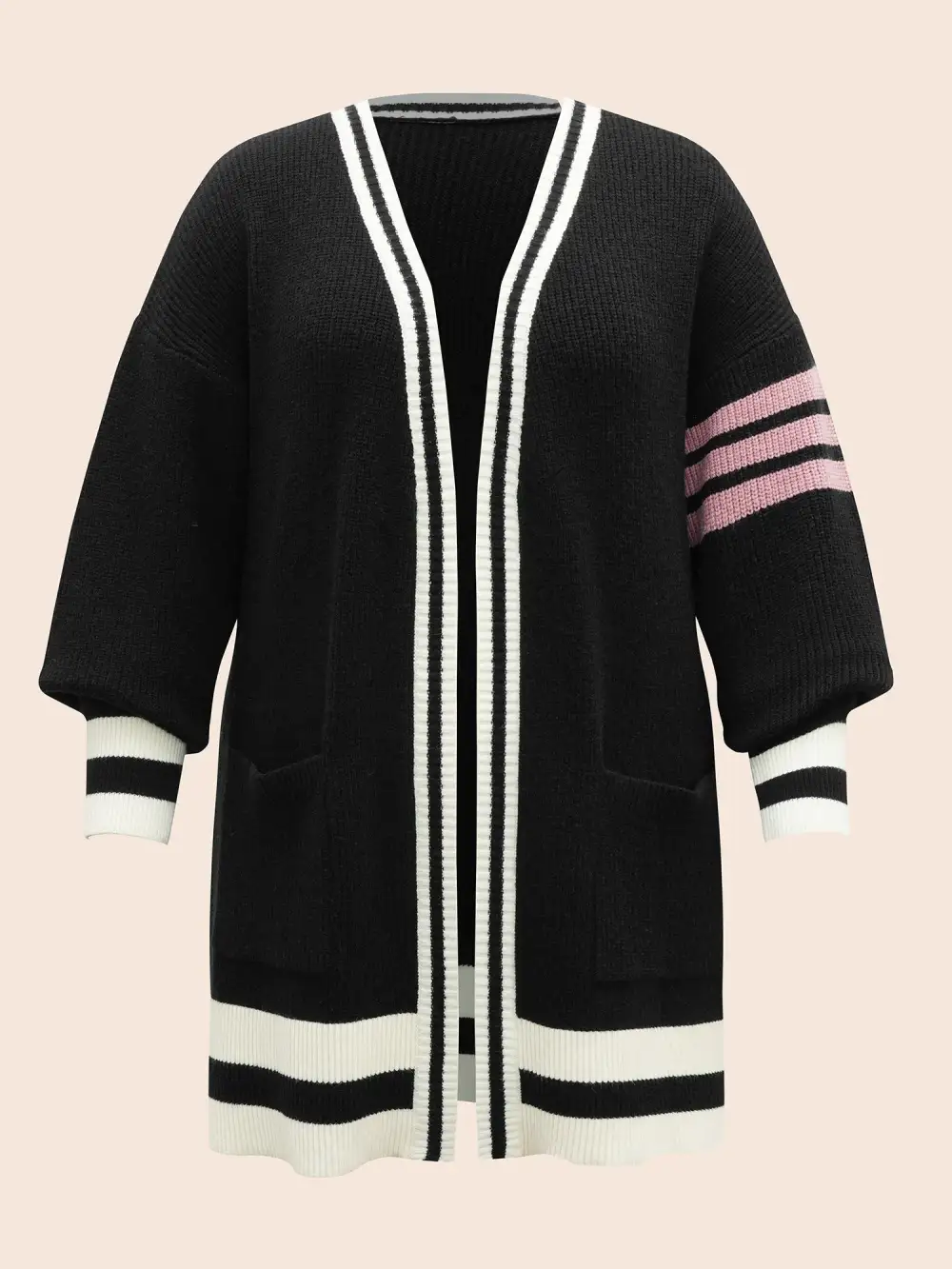 Contrast Striped Drop Shoulder Cardigan