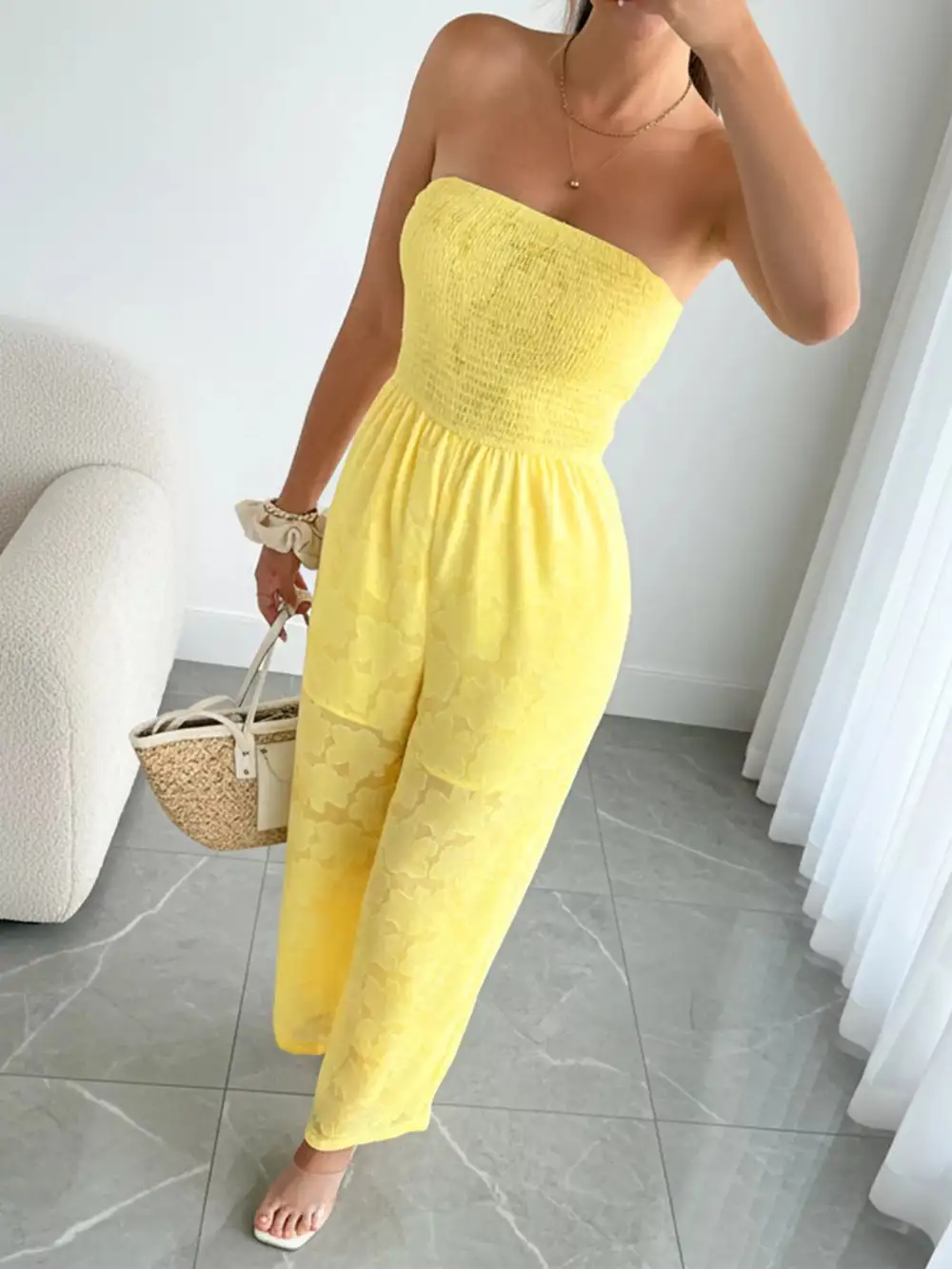 Lace Smocked Jumpsuit