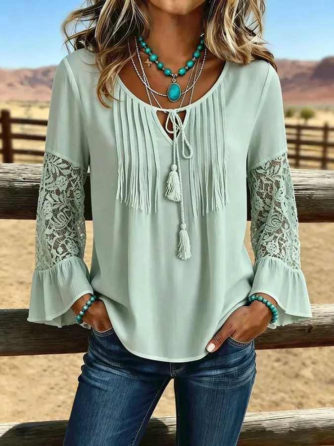 Women's Vintage Patchwork Lace Casual Shirt