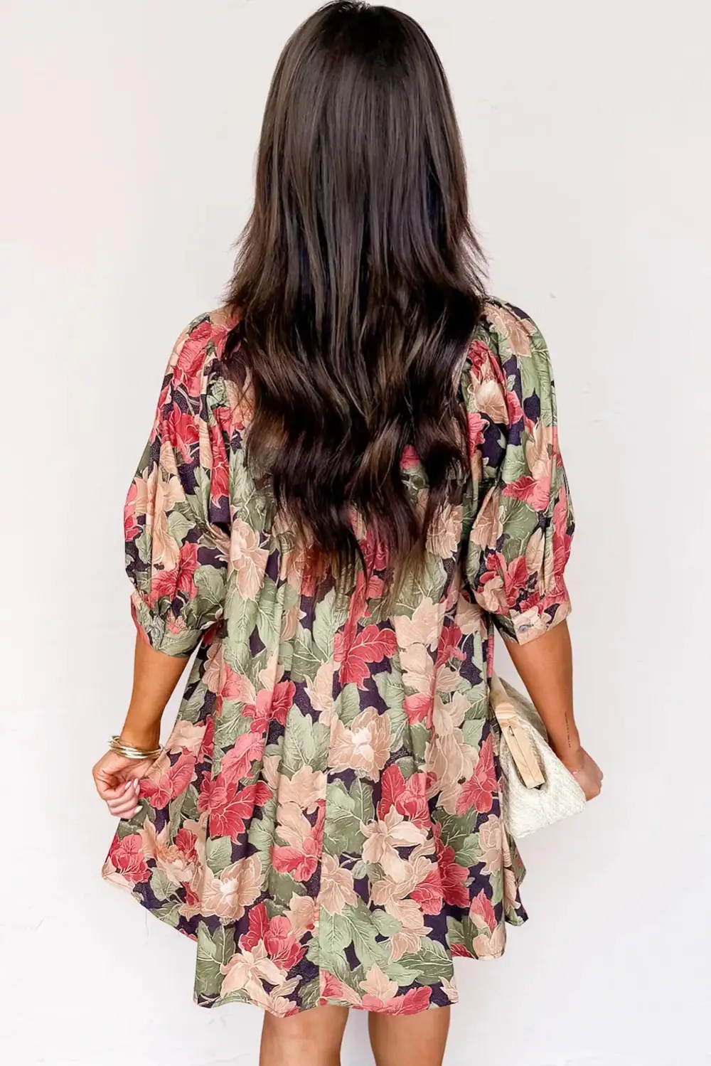 Frilled Collar V Neck Half Sleeve Mini Dress
