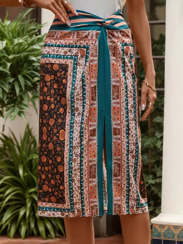 Floral Slit A-Line Midi Skirt