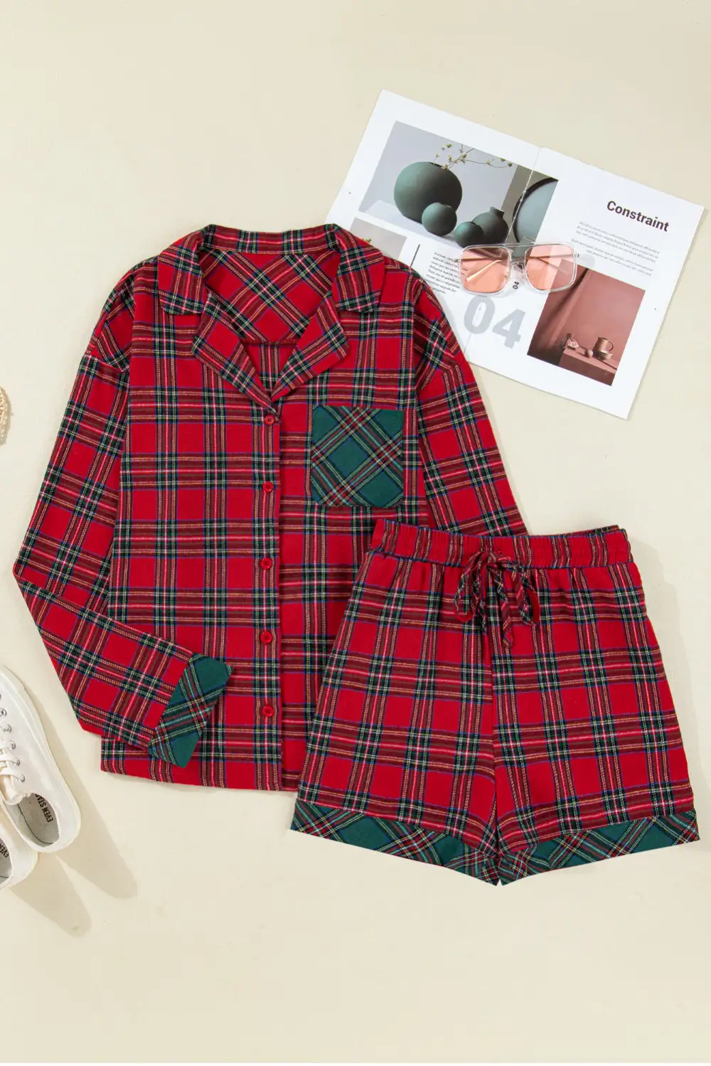 Soft Plaid Contrast Pajama Set
