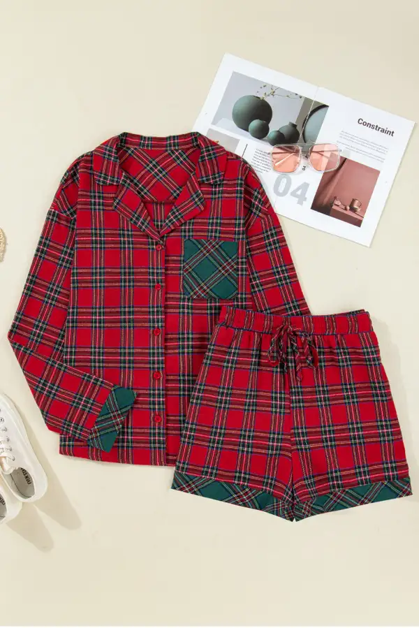 Soft Plaid Contrast Pajama Set