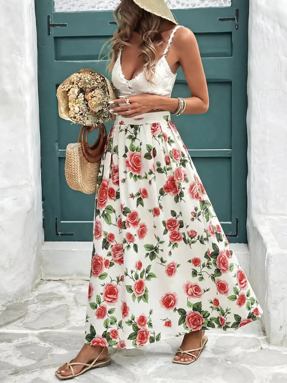 Print Flowy Maxi Skirt