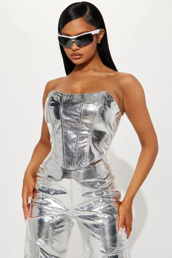 Sadie Metallic Pant Set - Silver