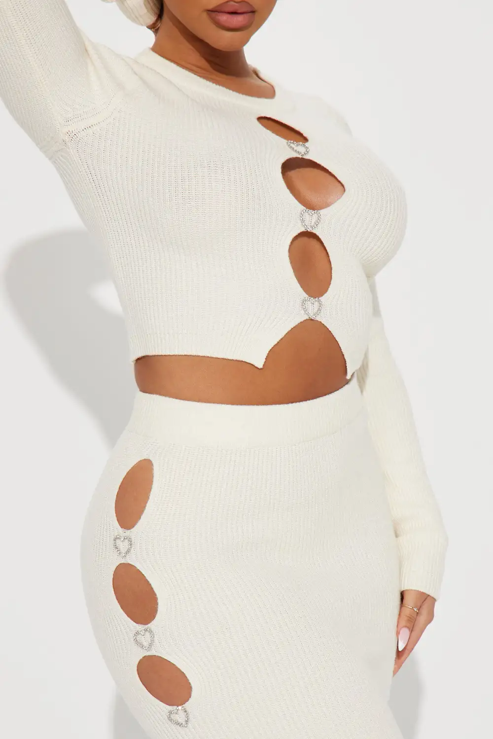 Oh So Tempting Sweater Skirt Set - Cream